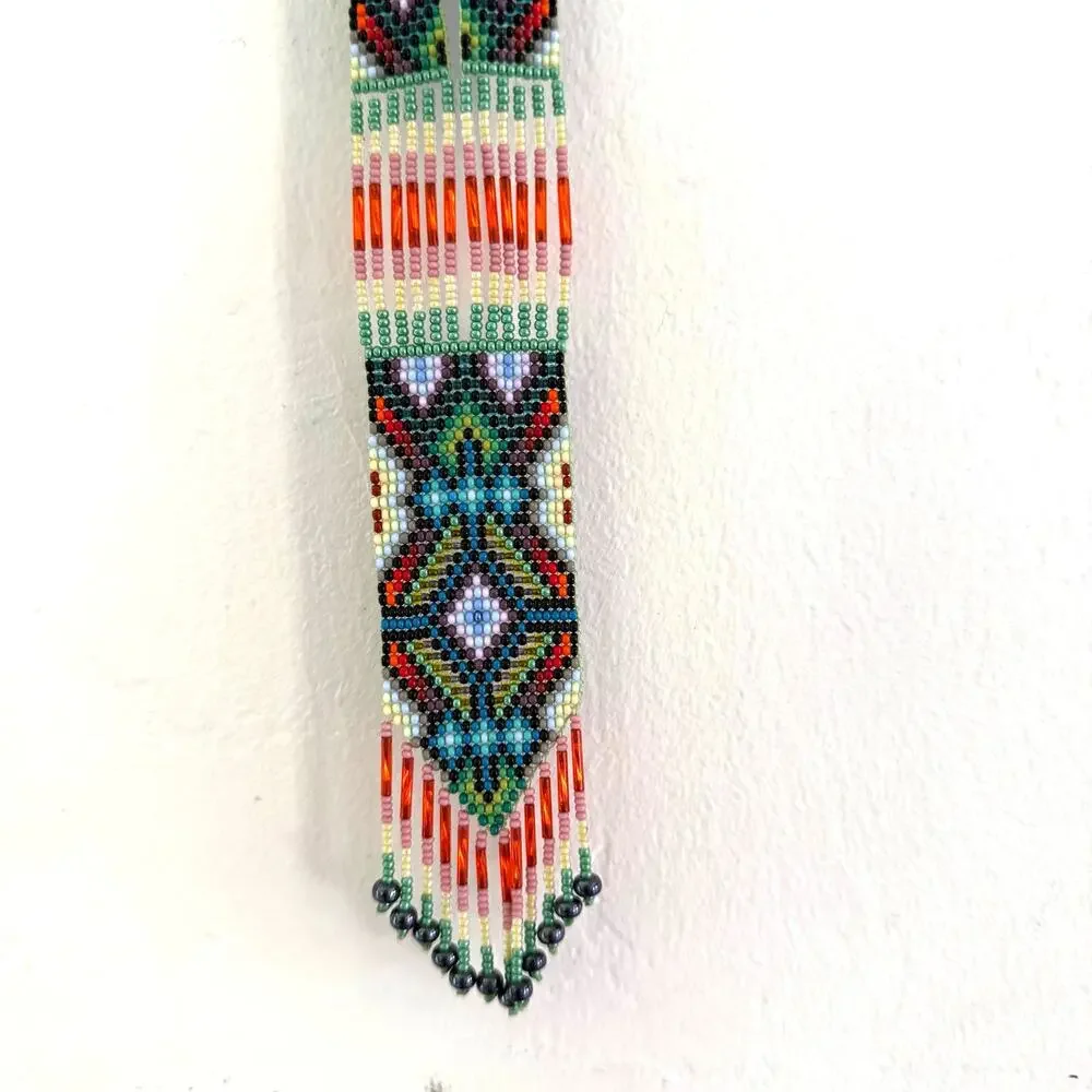 Native American Seed‎ Beaded Necklace Handmade Multicolor Fringe Boho Unisex